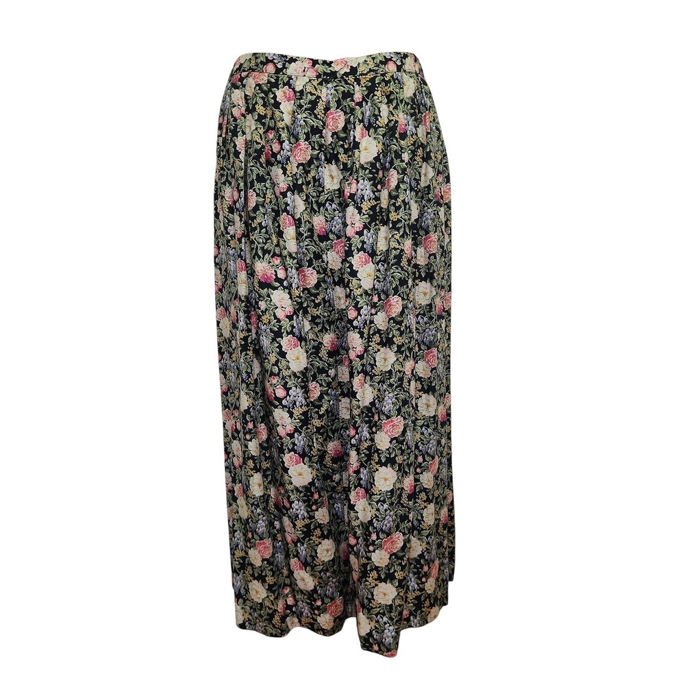 Vintage F.A. Chatta Ltd‎ Floral Maxi Skirt Black Rayon ILGWU Made in USA